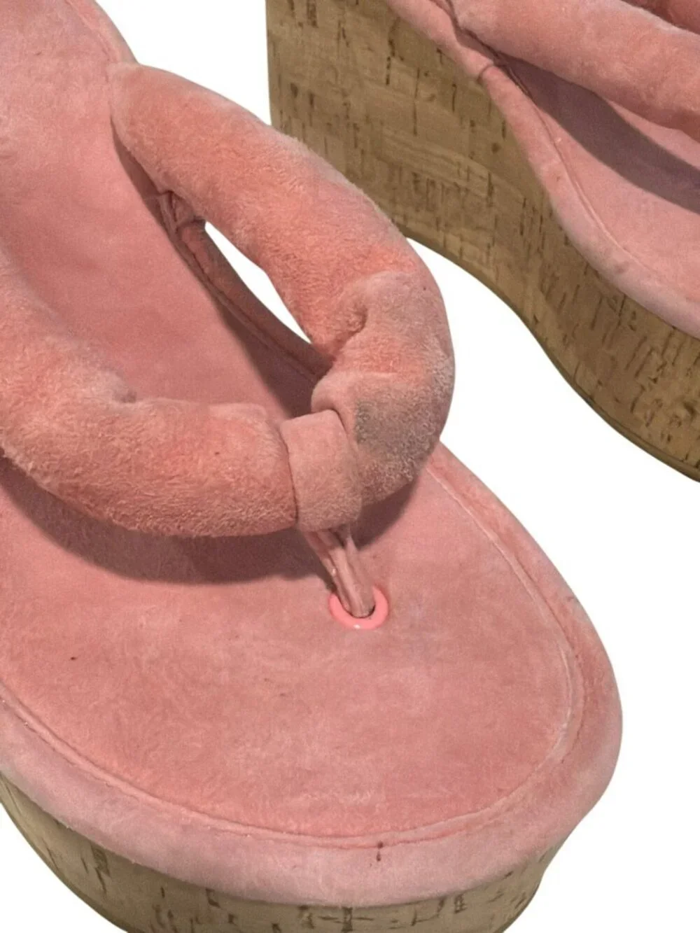 Veronica Beard Pink Suede Cork Wedge Geno Thong Sandals Size 7.5